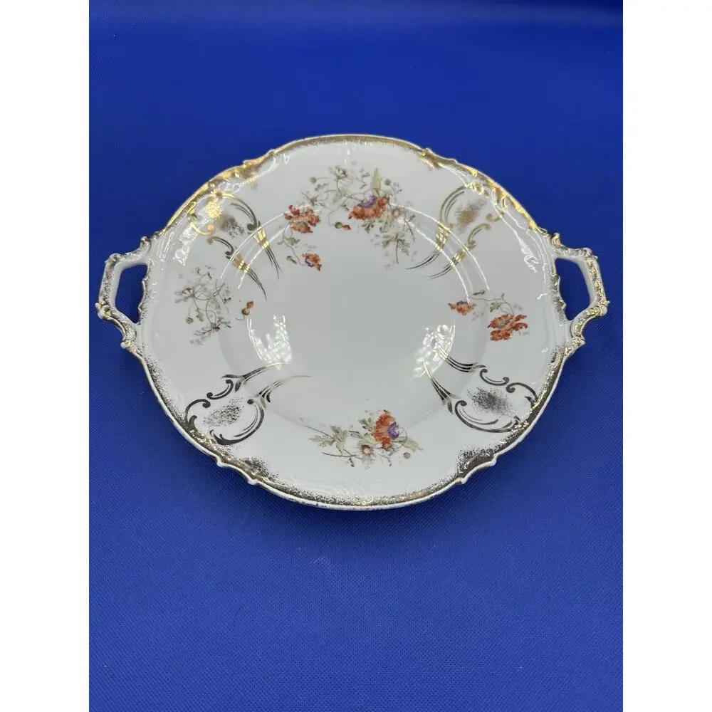 Vintage KPM Germany Porcelain‎ Cake Plate 428 Floral Gold Trim Handles 12”